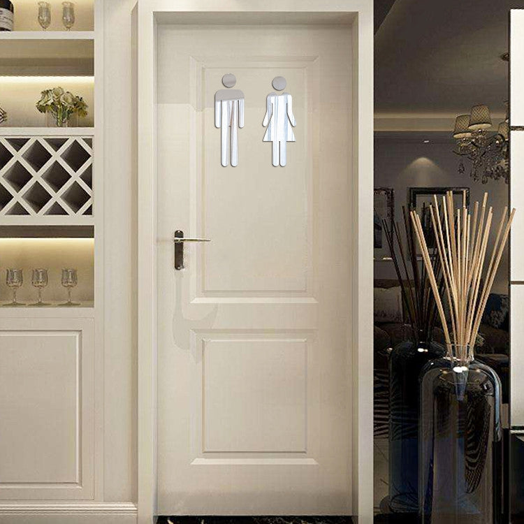 2 PCS 20cm 3D DIY Man & Woman Toilet Sticker WC Door Sign Decals Toilet Signs(Silver) - Ornaments by PMC Jewellery | Online Shopping South Africa | PMC Jewellery