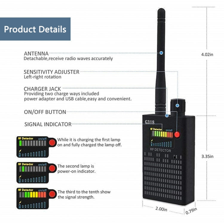 G318 Anti-eavesdropping and Anti-candid Shooting Signal Detector GPS Locator - RF Signal Detector by PMC TechLife | Online Shopping South Africa | PMC TechLife