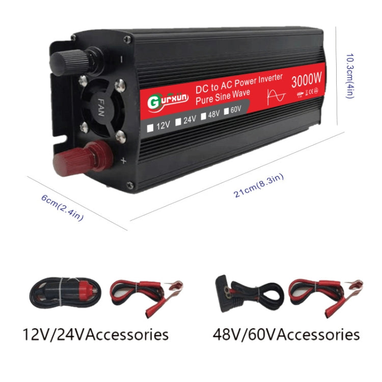 Gurxun Sine Wave Inverter 3000W 12/24/48/60V To 220V Car Boost Converter, Specification: 60V-220V - Pure Sine Wave by PMC TechLife | Online Shopping South Africa | PMC TechLife | Buy Now Pay Later Mobicred