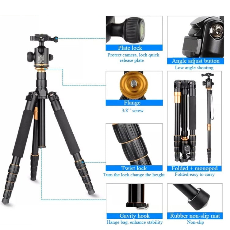 QingZhuangShiDai Q666 Portable Travel SLR Camera Aluminum Magnesium Alloy Tripod(Black) - free shipping - PMC TechLife - Order now!