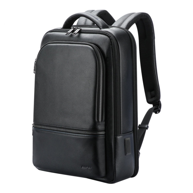 Bopai 61-70111 Cowhide Multi-compartment Waterproof Anti-theft Backpack with USB Charging Hole(Black) - free shipping - PMC Jewellery - Order now!