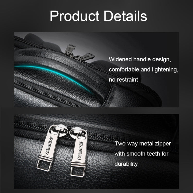 Bopai 61-70111 Cowhide Multi-compartment Waterproof Anti-theft Backpack with USB Charging Hole(Black) - free shipping - PMC Jewellery - Order now!