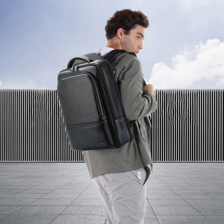 Bopai 61-70111 Cowhide Multi-compartment Waterproof Anti-theft Backpack with USB Charging Hole(Black) - free shipping - PMC Jewellery - Order now!