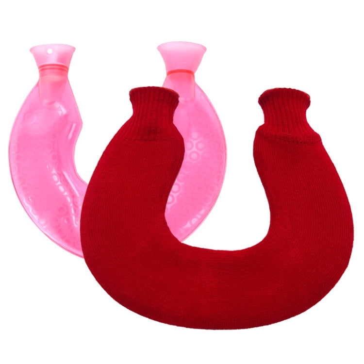 U-shaped PVC Hot Compress Shoulder And Neck Explosion-proof Water Injection Hot Water Bag(Rose Red + Christmas Red Knitted) - Hot Water Bags by PMC TechLife | Online Shopping South Africa | PMC TechLife | Buy Now Pay Later Mobicred