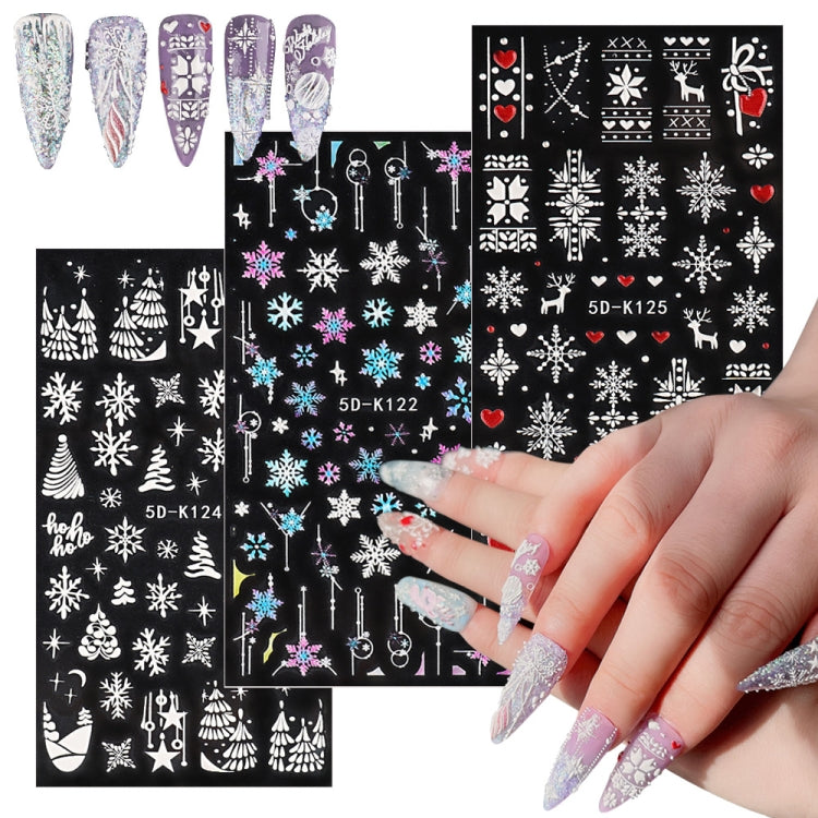 3 PCS 5D Embossed Nail Stickers Christmas Snowflake Elk Nail Stickers(5D-K124) - free shipping - PMC Jewellery - Order now!
