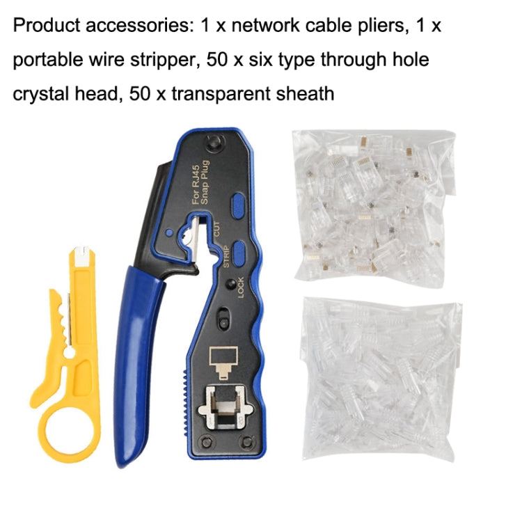 Rj45 8P Through-hole Crystal Head Connector Jacket Network Tool Stripping Wire Cable Pliers Set(Blue) - Lan Cable and Tools by PMC Jewellery | Online Shopping South Africa | PMC Jewellery