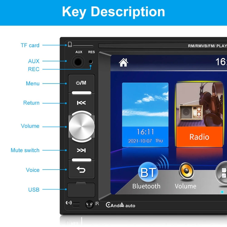 7622C 6.2 inch Dual Spindle HD Car Universal MP5 Carplay Player, Style: Standard+4 Light Camera - Car MP3 & MP4 & MP5 by PMC TechLife | Online Shopping South Africa | PMC TechLife | Buy Now Pay Later Mobicred