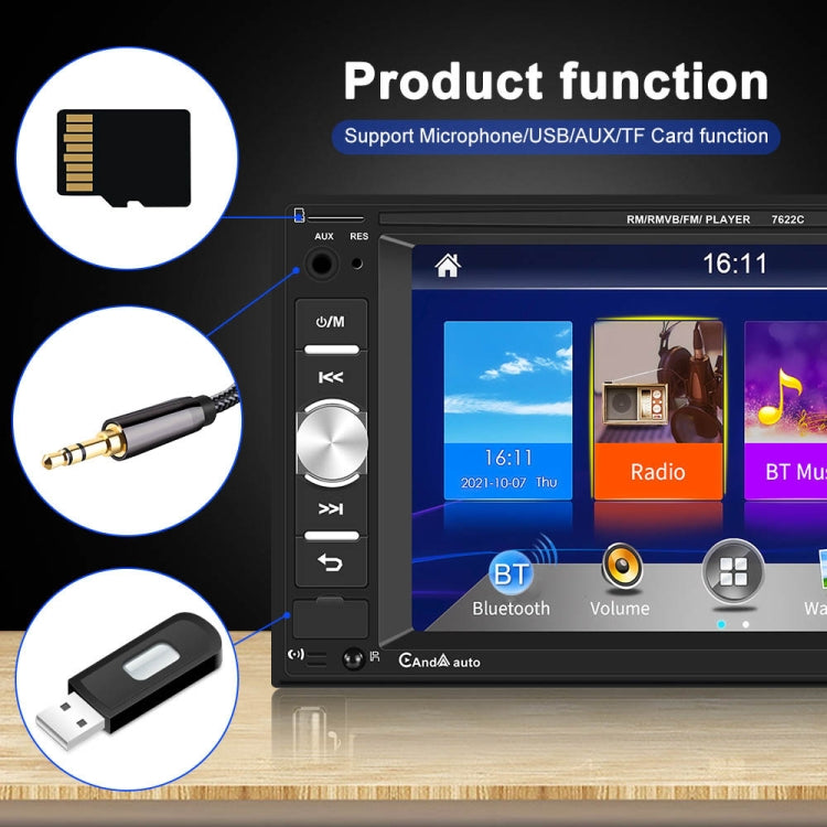 7622C 6.2 inch Dual Spindle HD Car Universal MP5 Carplay Player, Style: Standard+8 Light Camera - Car MP3 & MP4 & MP5 by PMC TechLife | Online Shopping South Africa | PMC TechLife | Buy Now Pay Later Mobicred