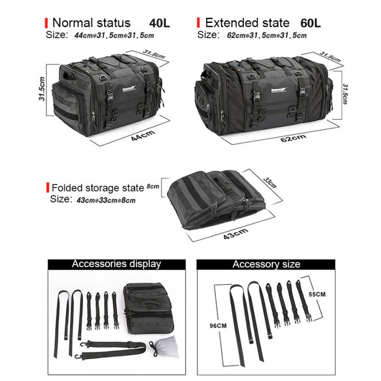 Rhinowalk MT4060 Large-capacity Foldable Expandable Tail Bag for Motorcycle Riding with Rain Cover(Black) - free shipping - PMC TechLife - Order now!