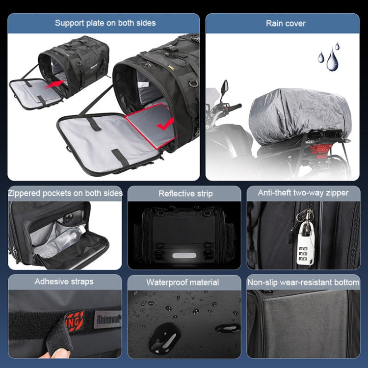 Rhinowalk MT4060 Large-capacity Foldable Expandable Tail Bag for Motorcycle Riding with Rain Cover(Black) - free shipping - PMC TechLife - Order now!