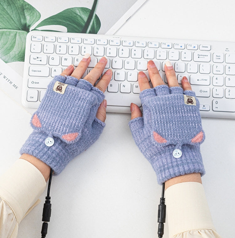 Winter Office USB Heating Warm Half Finger with Cover Gloves Heated Pad, Size: Free Size(Blue) - Safety Gloves by PMC Jewellery | Online Shopping South Africa | PMC Jewellery