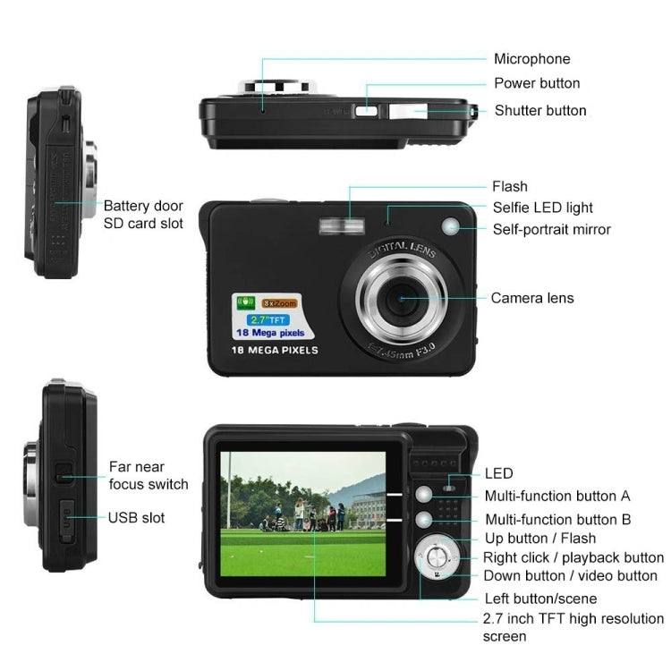18 Million Pixel Entry-Level Digital Cameras Daily Recording Photos And Videos Macro Student Cameras(Silver) - Video Cameras by PMC TechLife | Online Shopping South Africa | PMC TechLife | Buy Now Pay Later Mobicred