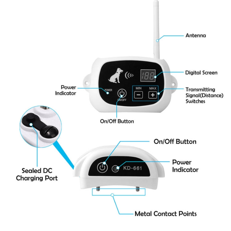 KD-661 500m Wireless Electric Dog Pet Fence Shock Collar,Spec: For Three Dog(US Plug) - Training Aids by PMC TechLife | Online Shopping South Africa | PMC TechLife | Buy Now Pay Later Mobicred