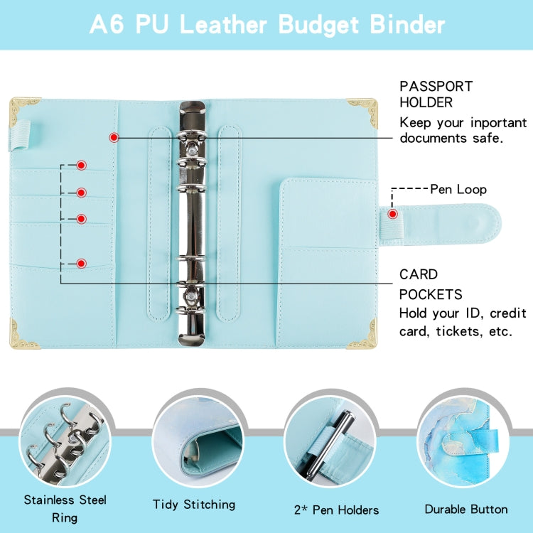 A6 Leather Loose-leaf Budget Book Handbook Notepad(Cyan Greene) - Notebooks by PMc TechLife | Online Shopping South Africa | PMc TechLife | Buy Now Pay Later Mobicred