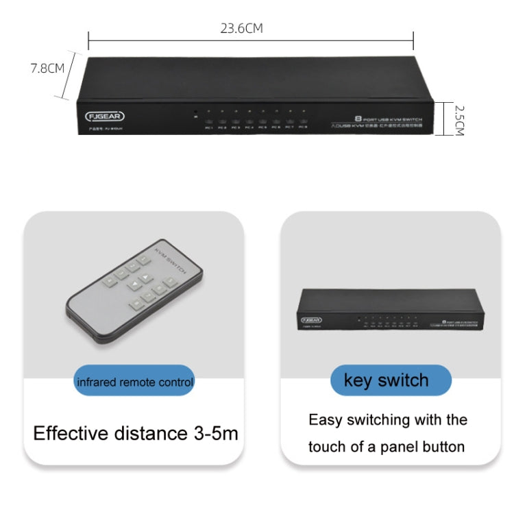 FJGEAR FJ-810UK 8 In 1 Out Computer Host VGA To KVM Switcher With Desktop Switch, EU Plug(Black) - Converter by FJGEAR | Online Shopping South Africa | PMC Jewellery