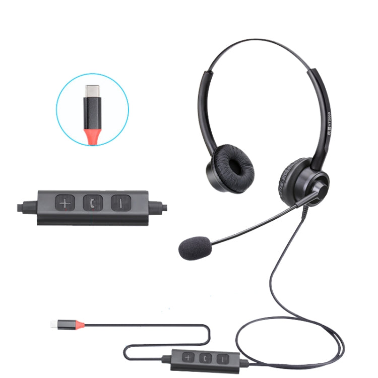 VT200D Double Ears Telephone Headset Operator Headset With Mic,Spec: Type-C With Answer Key - Microphones & Headsets by PMC Jewellery | Online Shopping South Africa | PMC Jewellery | Buy Now Pay Later Mobicred