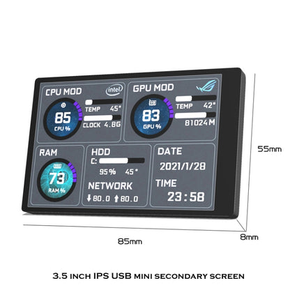 3.5 Inch IPS View All Computer Monitor USB Chassis Vice Screen Set 3 (Black) - Gadget by PMC Jewellery | Online Shopping South Africa | PMC Jewellery | Buy Now Pay Later Mobicred