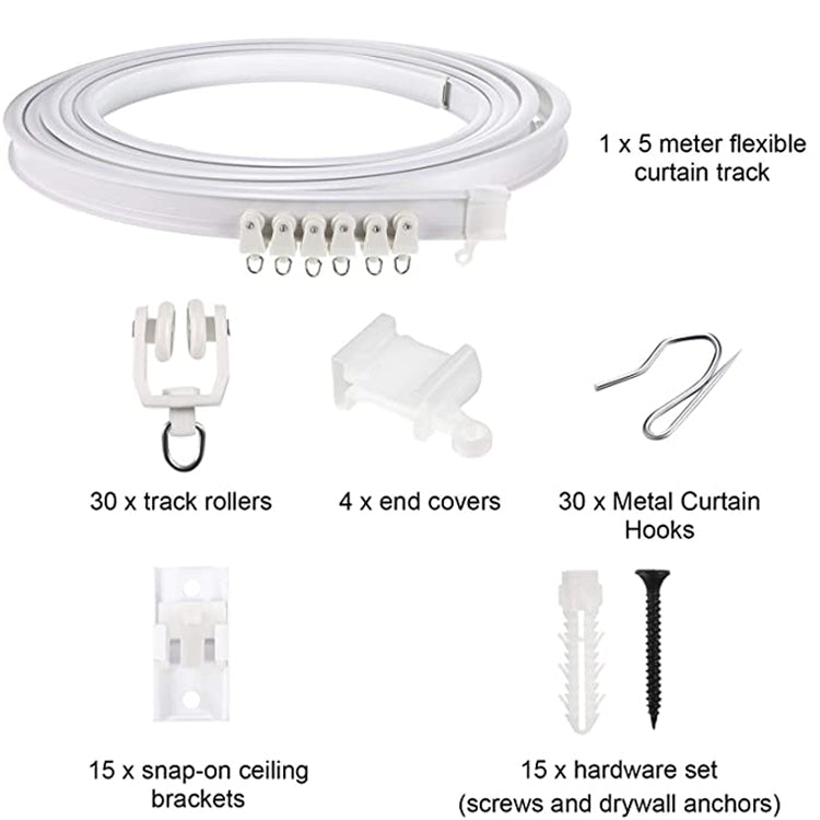 5M Curtain Track Curved Rail Hook Pulley Mounting Code Screw Expansion Plug(White) - Curtain Decorative Accessories by PMC Jewellery | Online Shopping South Africa | PMC Jewellery