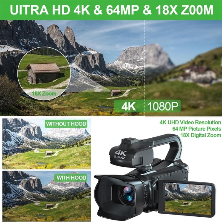 64MP 18X Zoom 4-Inch Touch Screen Handheld Digital Video Camera(16G) - Video Cameras by PMC TechLife | Online Shopping South Africa | PMC TechLife | Buy Now Pay Later Mobicred