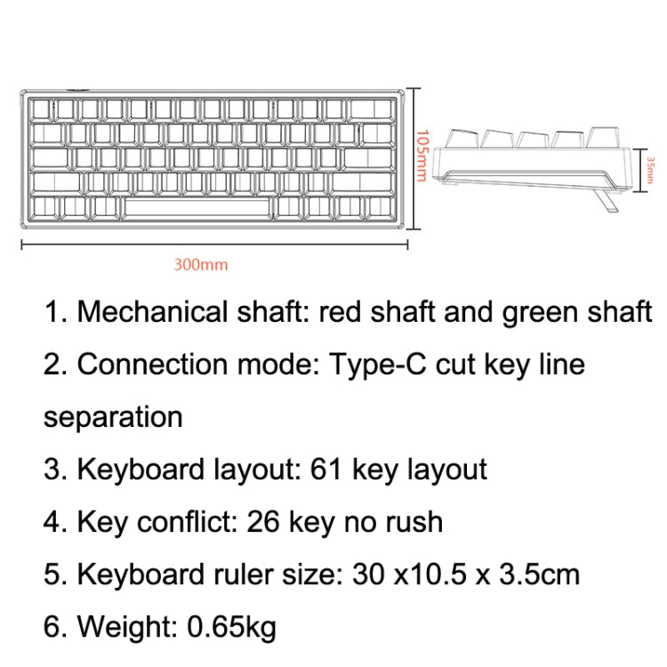 LEAVEN K620 61 Keys Hot Plug-in Glowing Game Wired Mechanical Keyboard, Cable Length: 1.8m, Color: White Black Red Shaft - free shipping - PMC Jewellery - Order now!