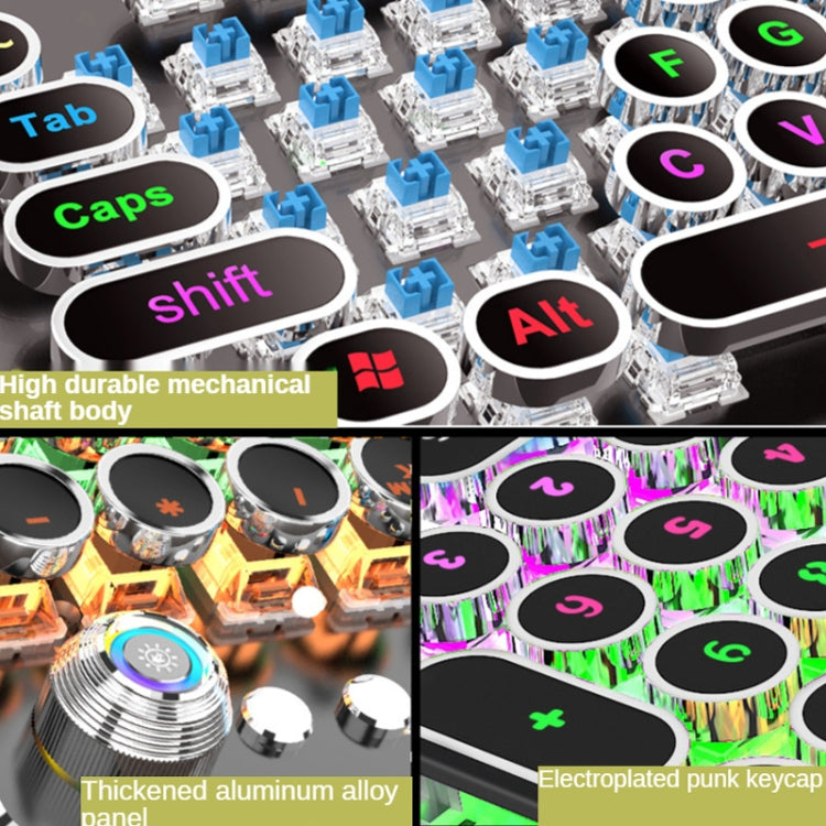 K820 104 Keys Retro Punk Plating Knob Glowing Wired Green Shaft Keyboard, Cable Length: 1.6m, Style: Running Lights (Black) - Wired Keyboard by PMC Jewellery | Online Shopping South Africa | PMC Jewellery | Buy Now Pay Later Mobicred