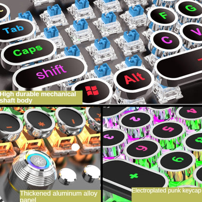 K820 104 Keys Retro Punk Plating Knob Glowing Wired Green Shaft Keyboard, Cable Length: 1.6m, Style: Square (Black) - Wired Keyboard by PMC Jewellery | Online Shopping South Africa | PMC Jewellery | Buy Now Pay Later Mobicred