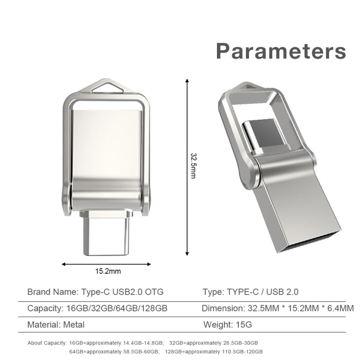 128GB USB 2.0 + Type-C/USB-C High Speed Mini Computer and Phone Dual-purpose Rotary U Disk(Silver) - USB Flash Drives by PMC Jewellery | Online Shopping South Africa | PMC Jewellery | Buy Now Pay Later Mobicred