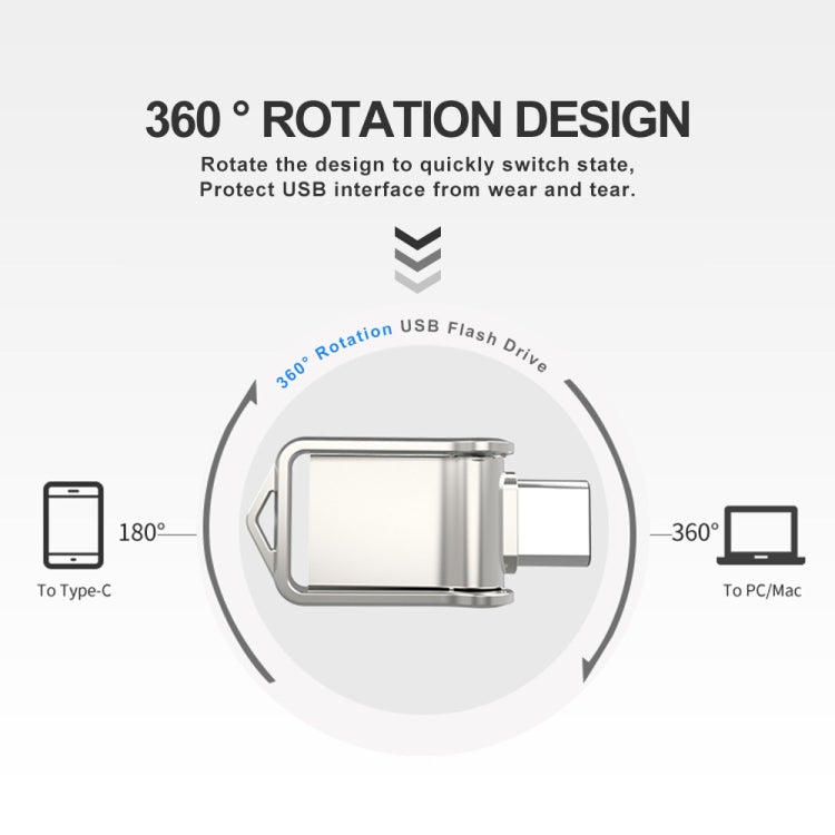 128GB USB 2.0 + Type-C/USB-C High Speed Mini Computer and Phone Dual-purpose Rotary U Disk(Silver) - USB Flash Drives by PMC Jewellery | Online Shopping South Africa | PMC Jewellery | Buy Now Pay Later Mobicred