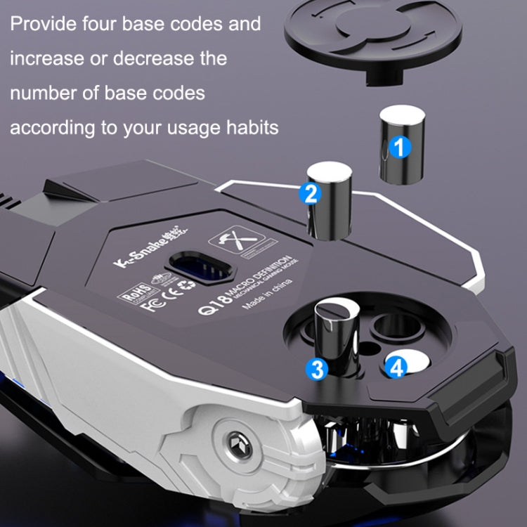 K-Snake Q18 9 Keys 6400DPI Glowing Machine Wired Gaming Mouse, Cable Length: 1.5m(White) - free shipping - PMC Jewellery - Order now!