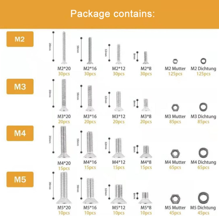 940 PCS/Set M2/M3/M4/M5 Flat Head Hexagon Socket Screws Gasket Ring Set - Screws by PMC Jewellery | Online Shopping South Africa | PMC Jewellery