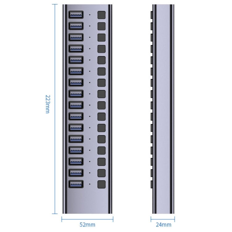 HS-716MG USB3.0 Aluminum Alloy 16 Ports 12V/7.5A Extension Docking Computer Camera HUB - USB 3.0 HUB by PMC Jewellery | Online Shopping South Africa | PMC Jewellery | Buy Now Pay Later Mobicred