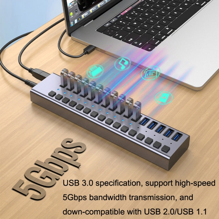 HS-716MG USB3.0 Aluminum Alloy 16 Ports 12V/7.5A Extension Docking Computer Camera HUB - USB 3.0 HUB by PMC Jewellery | Online Shopping South Africa | PMC Jewellery | Buy Now Pay Later Mobicred