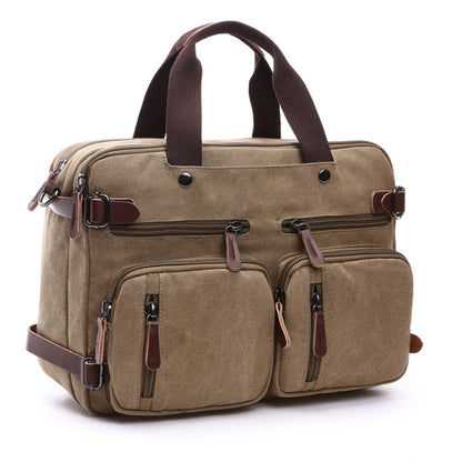 Casual Canvas Three-Purpose Business Briefcase Computer Bag, Color: Khaki Large - Handbags by PMC Jewellery | Online Shopping South Africa | PMC Jewellery