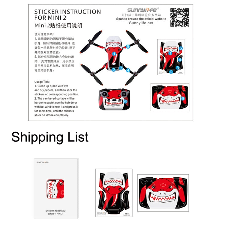 Sunnylife MM2-TZ452 For DJI Mini 2 Waterproof PVC Drone Body + Arm + Remote Control Decorative Protective Stickers Set(Shark Red) - Stickers by Sunnylife | Online Shopping South Africa | PMC Jewellery | Buy Now Pay Later Mobicred