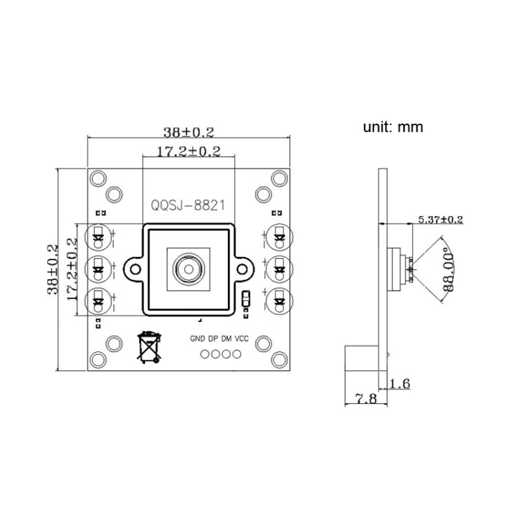 QQSJ-8821 Support UVC USB Mobile Detection Intelligent Recognition VGA Panoramic Camera Module - Module by PMC Jewellery | Online Shopping South Africa | PMC Jewellery | Buy Now Pay Later Mobicred