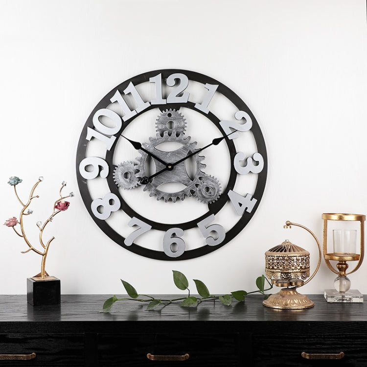 Vintage Wooden Round Gear Silent Wall Clock Number 58cm 4 Gears Silver - Wall Clock by PMC Jewellery | Online Shopping South Africa | PMC Jewellery