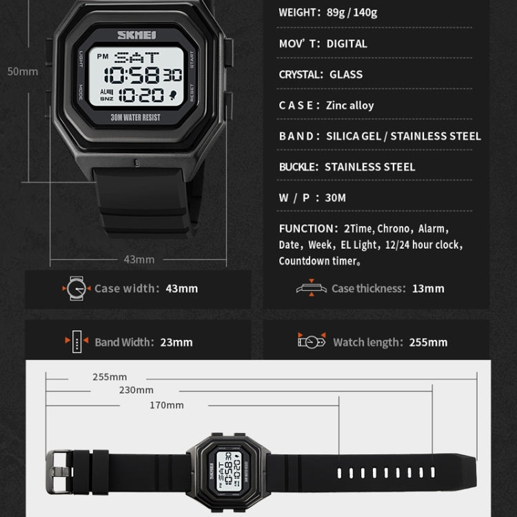SKMEI 1875 Men Outdoor Electronic Watch Timing Multi-Functional Watch, Style: Silicone Band Black Machine - free shipping - PMC TechLife - Order now!