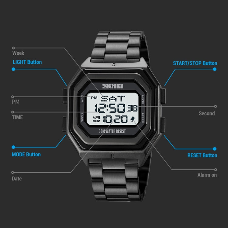 SKMEI 1875 Men Outdoor Electronic Watch Timing Multi-Functional Watch, Style: Steel Band White Machine - free shipping - PMC TechLife - Order now!