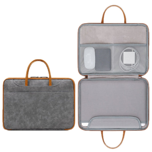 Baona Leather Fully Open Portable Waterproof Computer Bag, Size: 14 inches(Gray Brown) - 14.1 inch by Baona | Online Shopping South Africa | PMC Jewellery | Buy Now Pay Later Mobicred