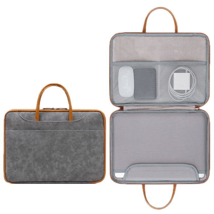 Baona Leather Fully Open Portable Waterproof Computer Bag, Size: 15/15.6/16 inches(Gray Brown) - 15 inch by Baona | Online Shopping South Africa | PMC Jewellery | Buy Now Pay Later Mobicred