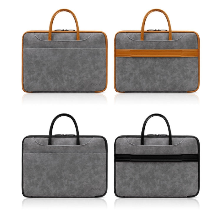 Baona Leather Fully Open Portable Waterproof Computer Bag, Size: 15/15.6/16 inches(Gray Brown) - 15 inch by Baona | Online Shopping South Africa | PMC Jewellery | Buy Now Pay Later Mobicred