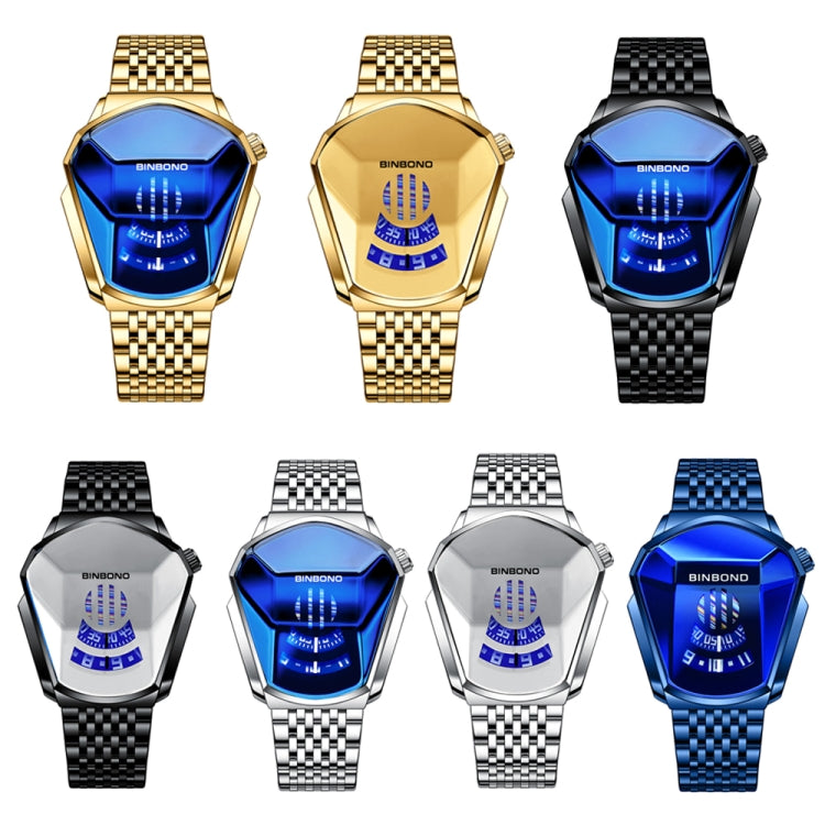 BINBOND Locomotive Concept Steel Belt Watch Men Live Black Technology Watch(White Steel Blue Face) - free shipping - PMC TechLife - Order now!