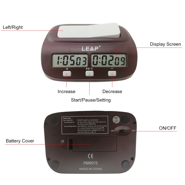 LEAP PQ9907S Chess Clock International Chess Go Clock(Wine Red) - Alarm Clocks by LEAP | Online Shopping South Africa | PMc TechLife | Buy Now Pay Later Mobicred