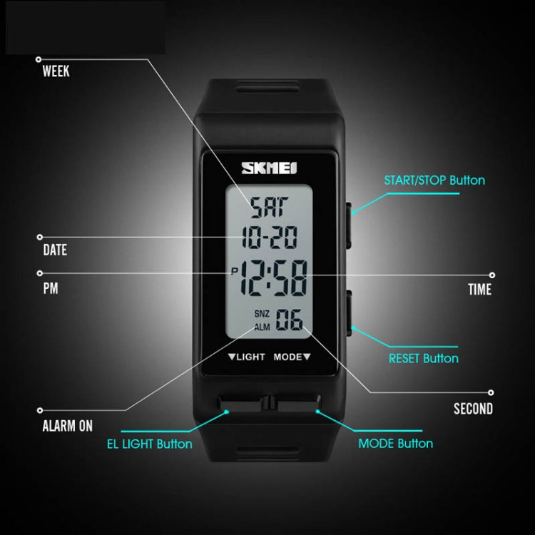 SKMEI 1362 Sports Electronic Watch Fashion Waterproof Countdown Children LED Watch(Black) - free shipping - PMC TechLife - Order now!