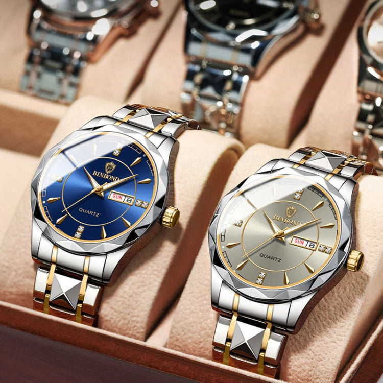 BINBOND B5552 Luminous Multifunctional Business Calendar Quartz Watch(Inter-gold-Gray) - free shipping - PMC TechLife - Order now!