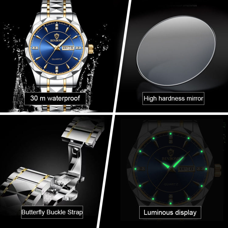 BINBOND B5552 Luminous Multifunctional Business Calendar Quartz Watch(Inter-gold-Gray) - free shipping - PMC TechLife - Order now!