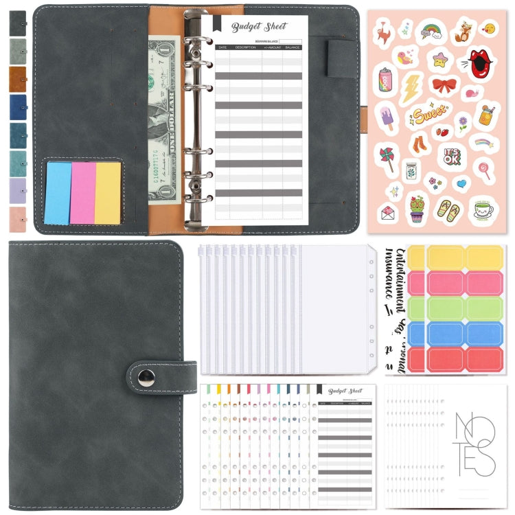 H666 A6 Loose-leaf Binder Cash Budget Handbook Vintage PU Leather Notebook with Window(Dark Gray) - Notebooks by PMc TechLife | Online Shopping South Africa | PMc TechLife | Buy Now Pay Later Mobicred