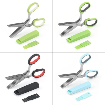 Five-Layer Vegetable Scissors Office Shredding Stainless Steel Scissors(Green Gray) - Cutter & Peeler by PMC Jewellery | Online Shopping South Africa | PMC Jewellery