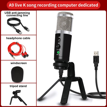 A9 USB Computer Phone Live Broadcast Microphone National K Song Recording Wired Microphone With Stand - Microphone by PMC Jewellery | Online Shopping South Africa | PMC Jewellery | Buy Now Pay Later Mobicred