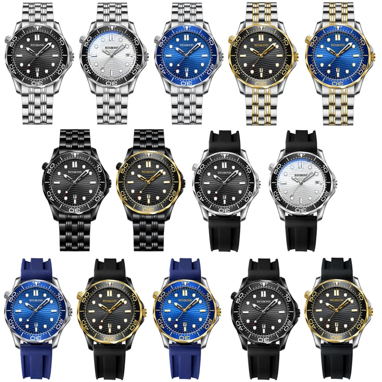 Blue Silicon White Steel Blue BINBOND B2820 Luminous 30m Waterproof Men Sports Quartz Watch - free shipping - PMC TechLife - Order now!
